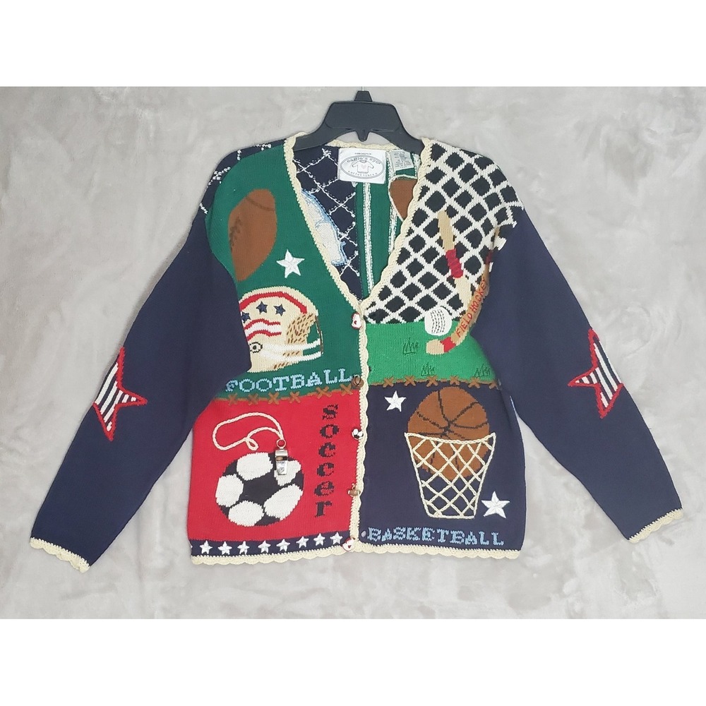 Vintage Y2K Eagles Eye Cardigan Sweater Womens L Sports Theme 1996 Novelty EUC